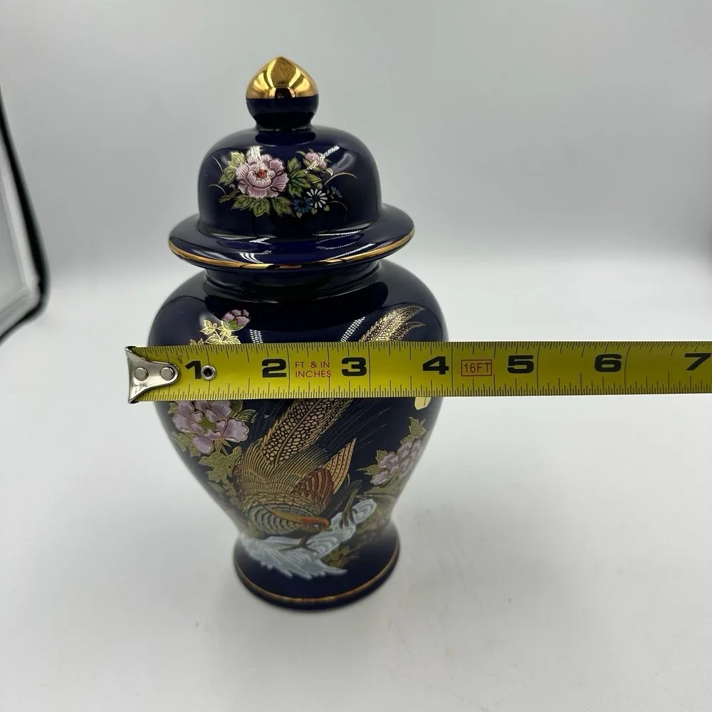 Vintage‎ Yamaji Japan Cobalt Blue Lidded Jar Gold Pheasant 8